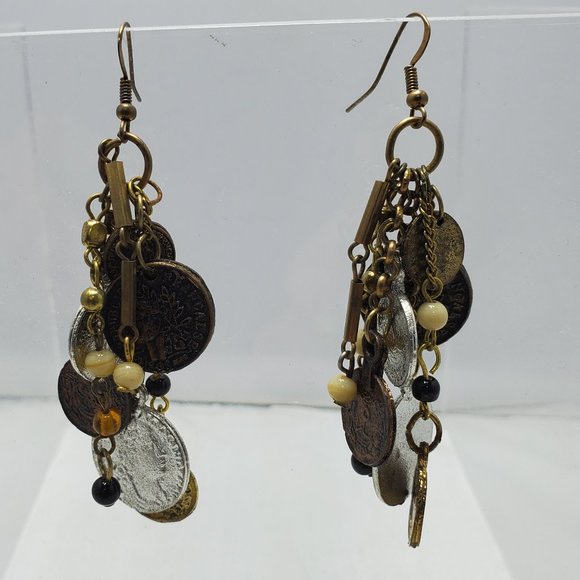 Soft Surrounding multi color coin dangle earring fish hook - Picture 1 of 6
